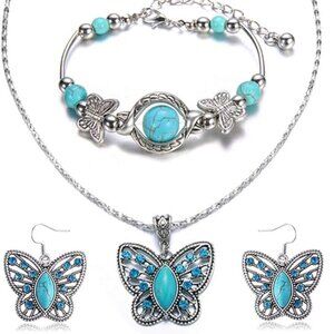 Turquoise Set of 3: Pendant Necklace, Earring, Bracelet Set